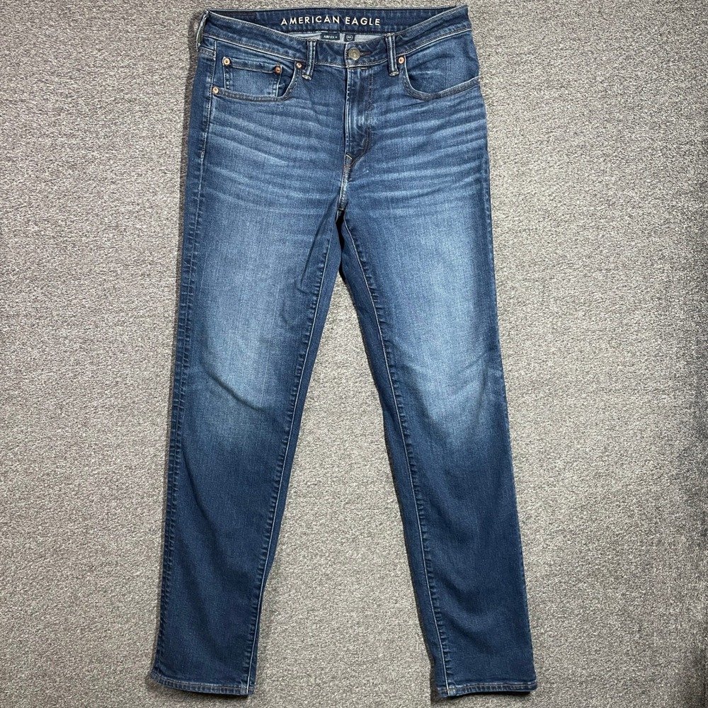American Eagle Airflex+ Athletic Straight Jeans 32x36 Blue Denim Mens